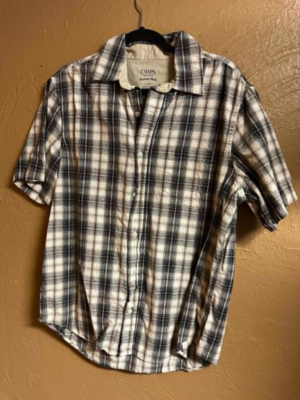 CHAPS Easy Care Black Plaid Short Sleeve Shirt Mens Sz L #213